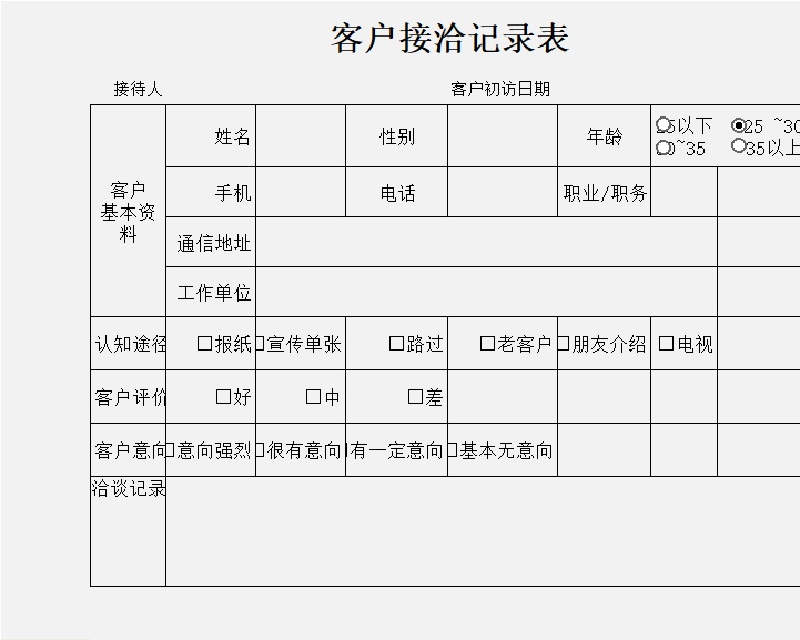 客户接洽记录表产品销售excel模板
