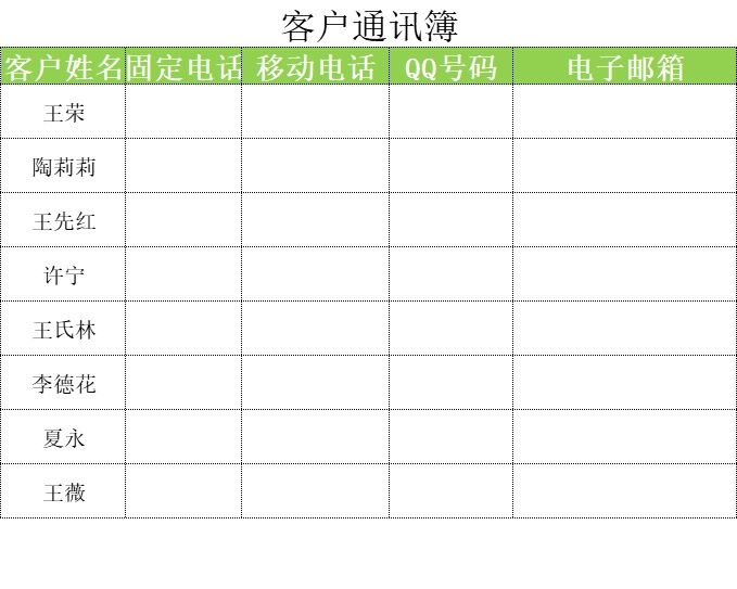 客户通讯簿产品销售excel模板