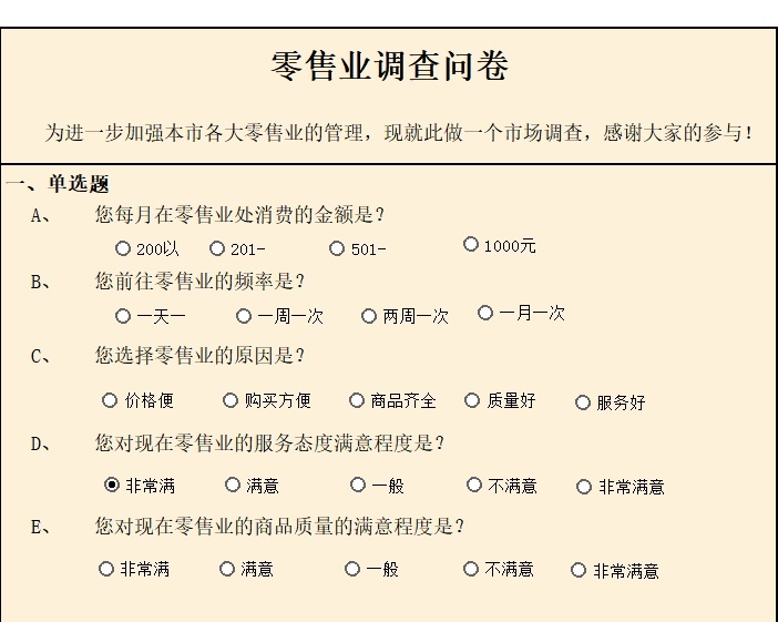 零售业调查结果与分析产品销售excel模板