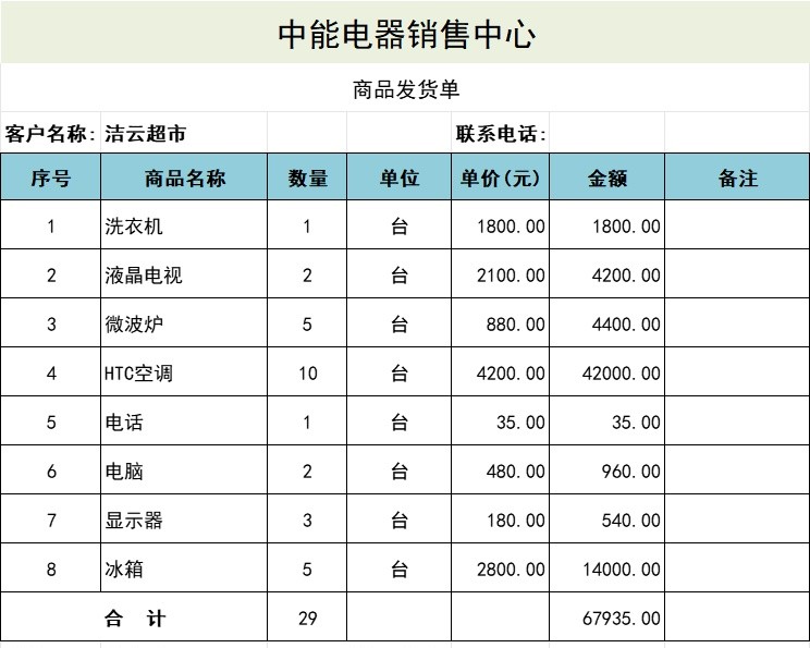 商品发货单库存管理excel模板