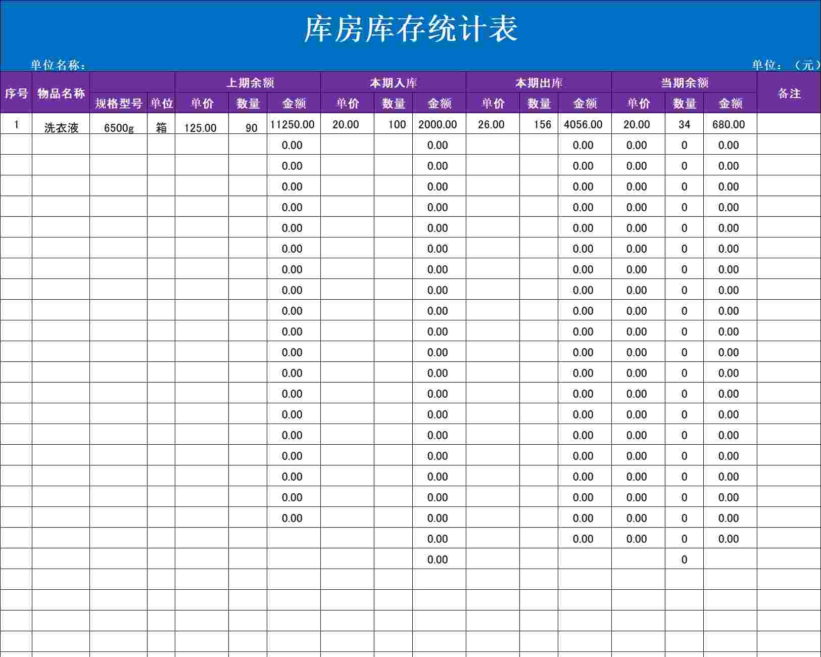 库房库存统计表库存管理excel模板
