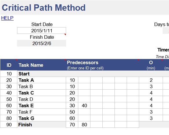 critical-path-method甘特图excel模板