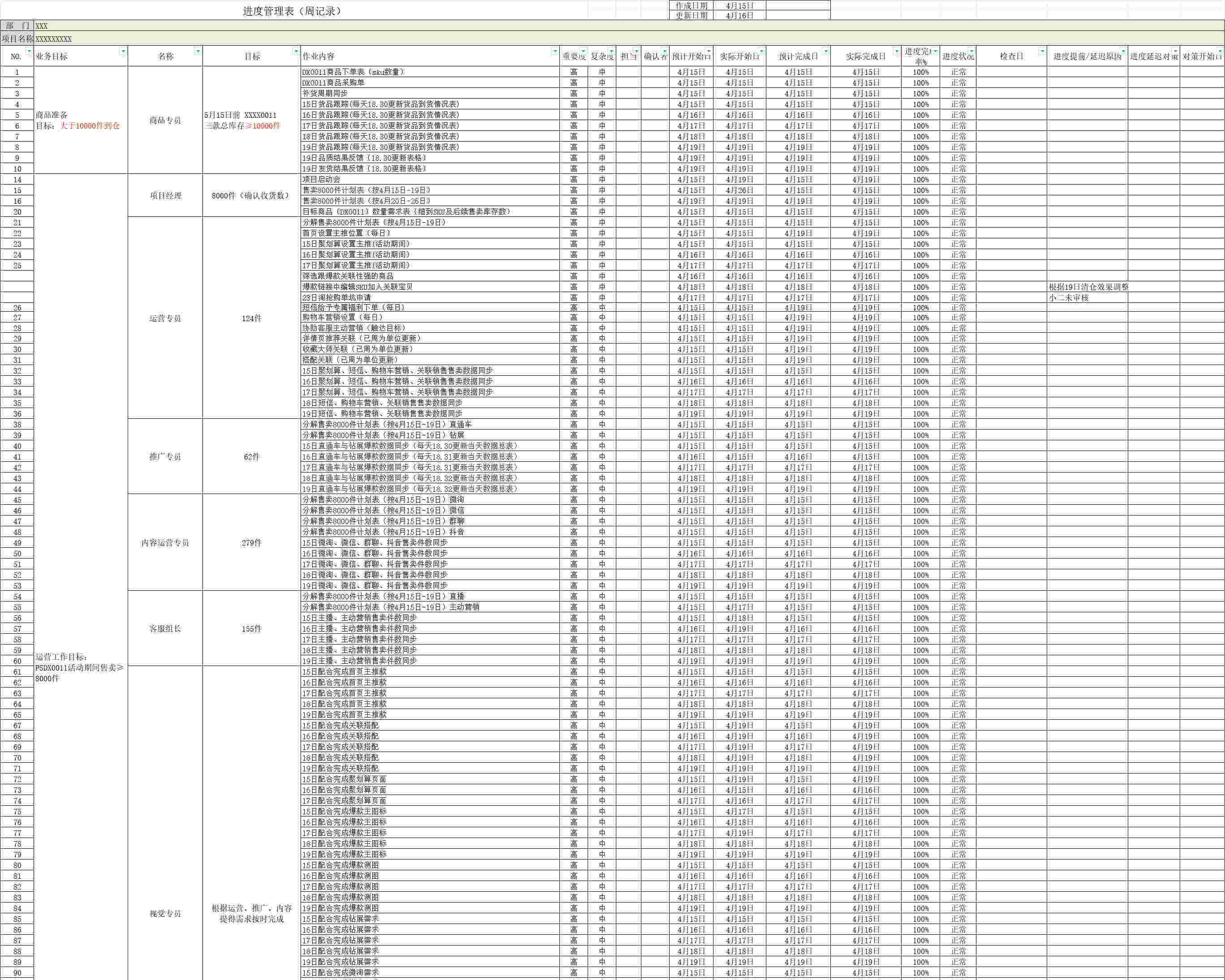 甘特图105甘特图excel模板