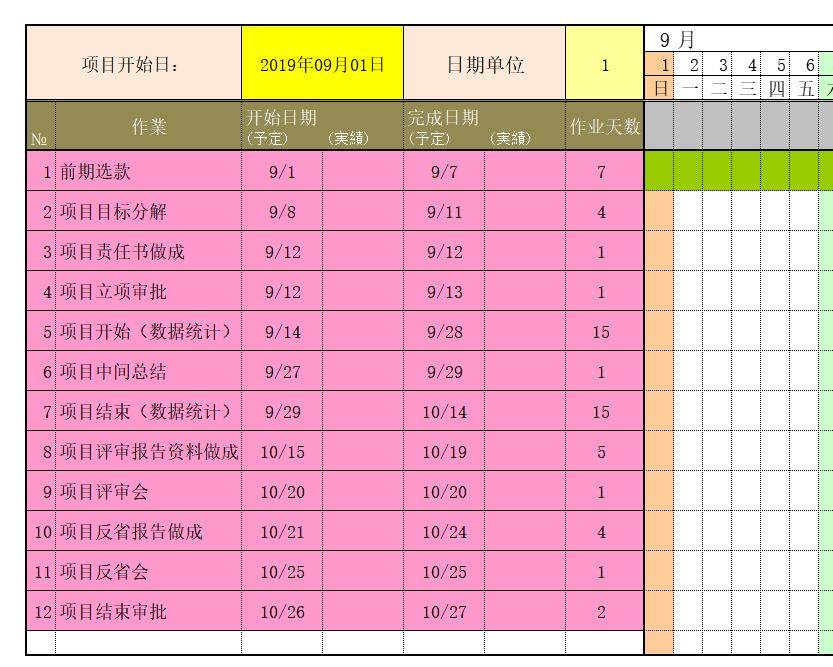 甘特图107甘特图excel模板