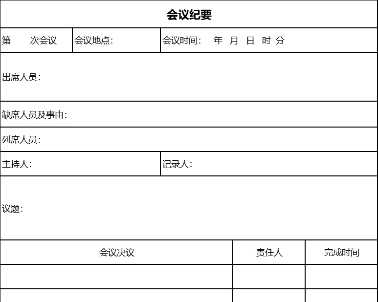 会议纪要行政人事excel模板