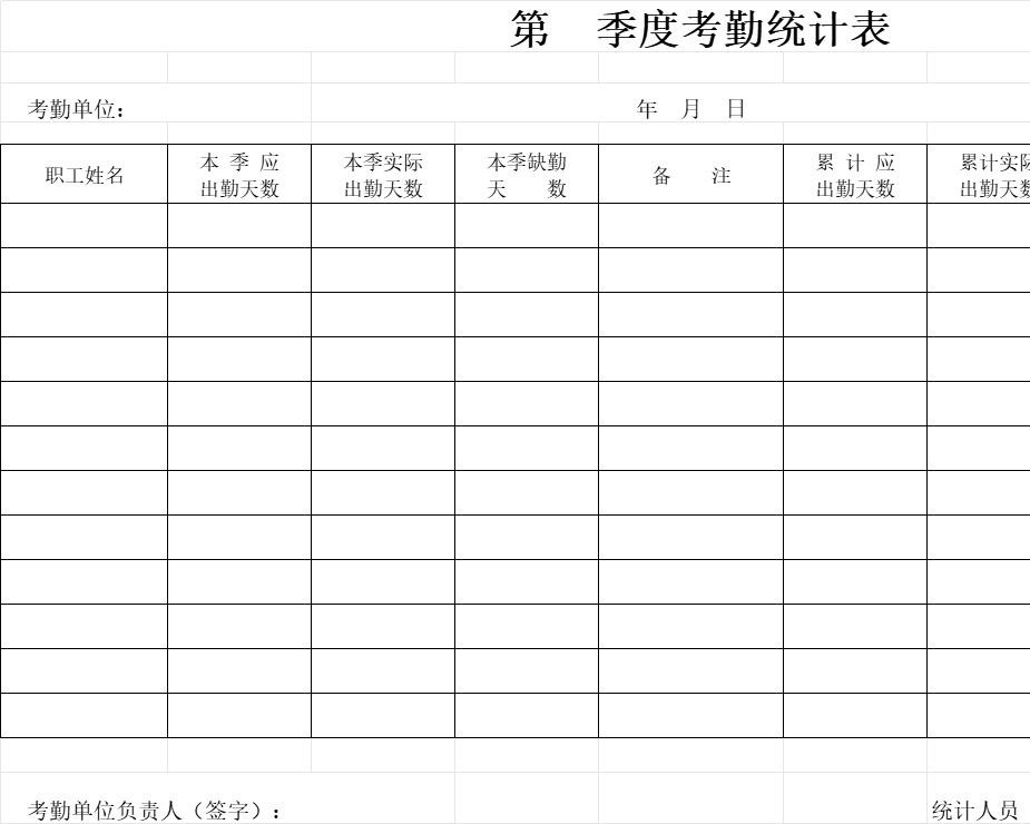 单位考勤表统计表行政人事excel模板