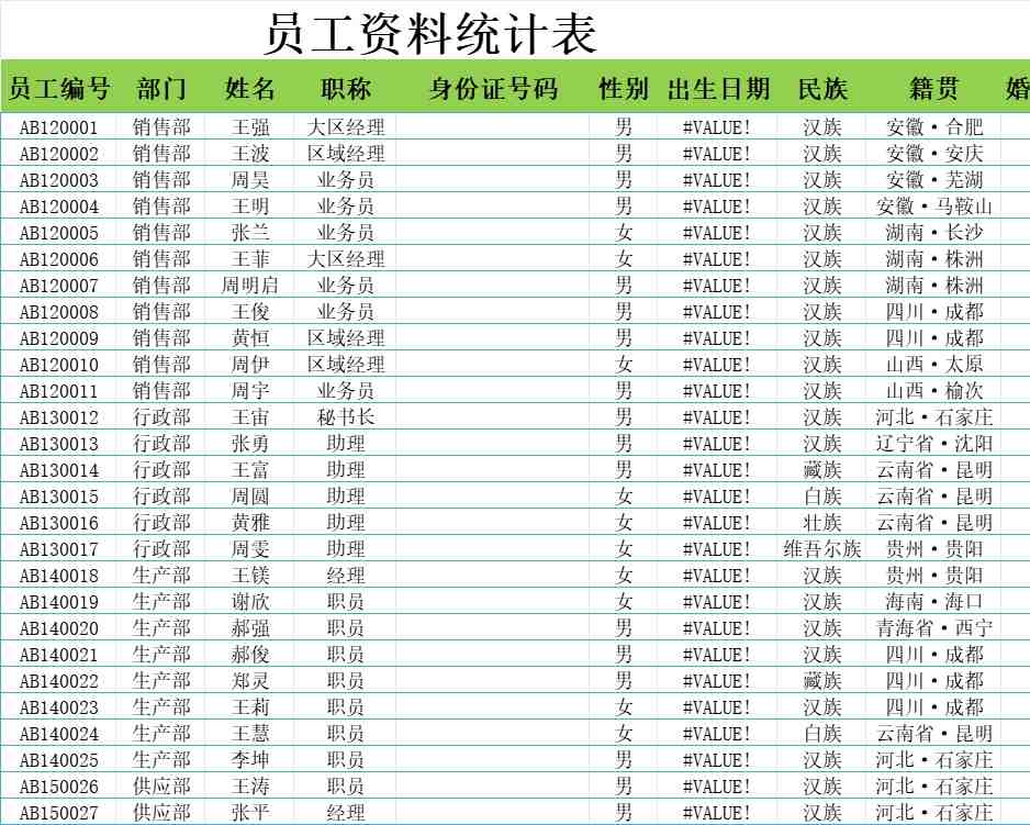 员工资料统计表行政人事excel模板