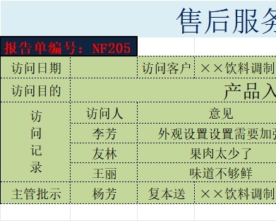 售后服务报告单行政人事excel模板