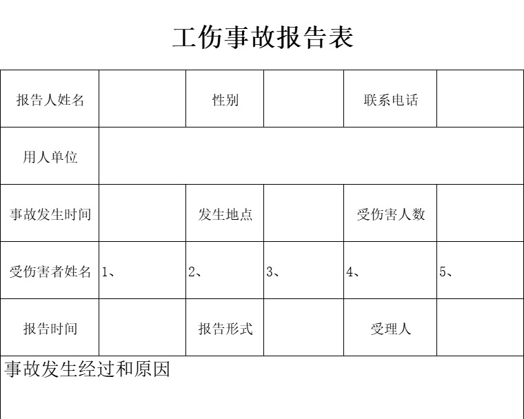 工伤事故报告表行政人事excel模板