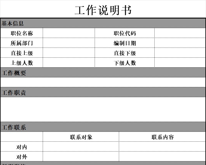 工作说明书行政人事excel模板