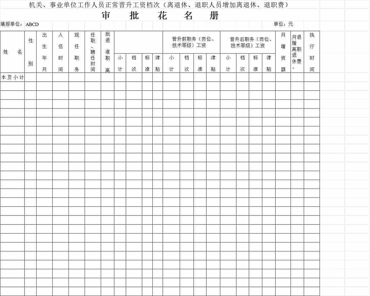 工资晋档行政人事excel模板