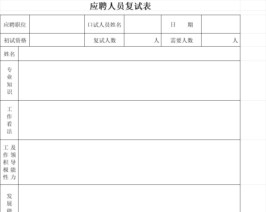 应聘人员复试表行政人事excel模板