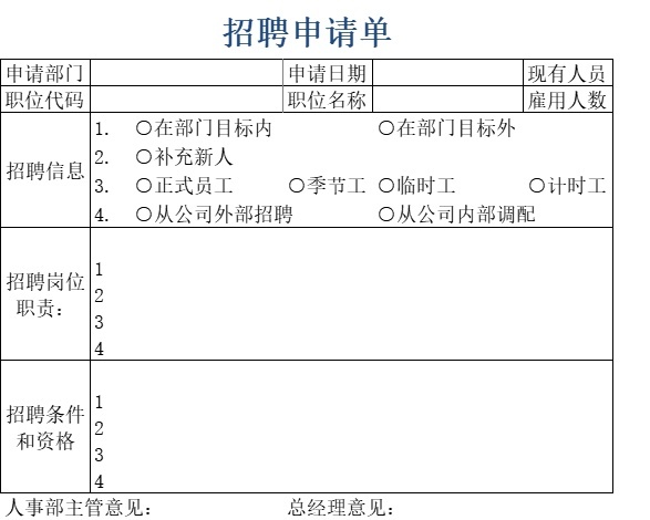 招聘申请表行政人事excel模板