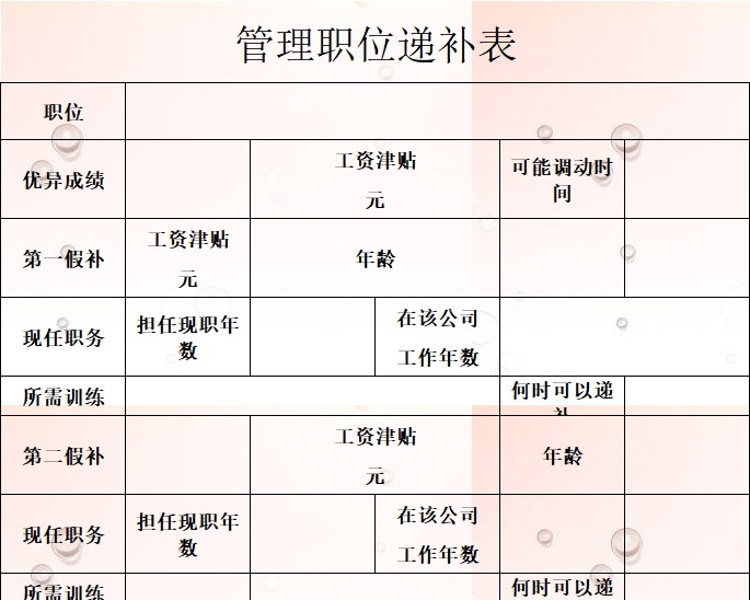 管理职位递补表行政人事excel模板