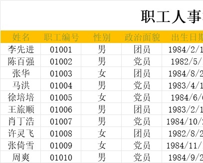 职工人事档案表行政人事excel模板