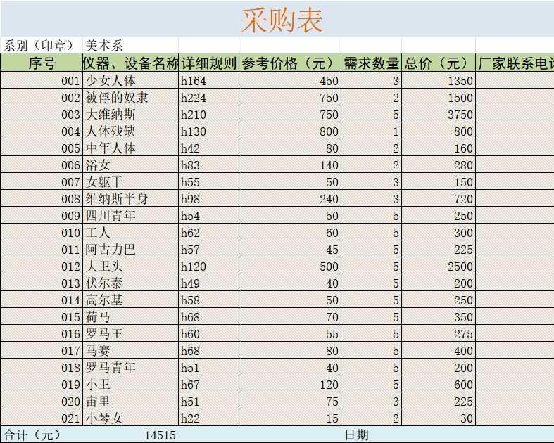 采购表行政人事excel模板